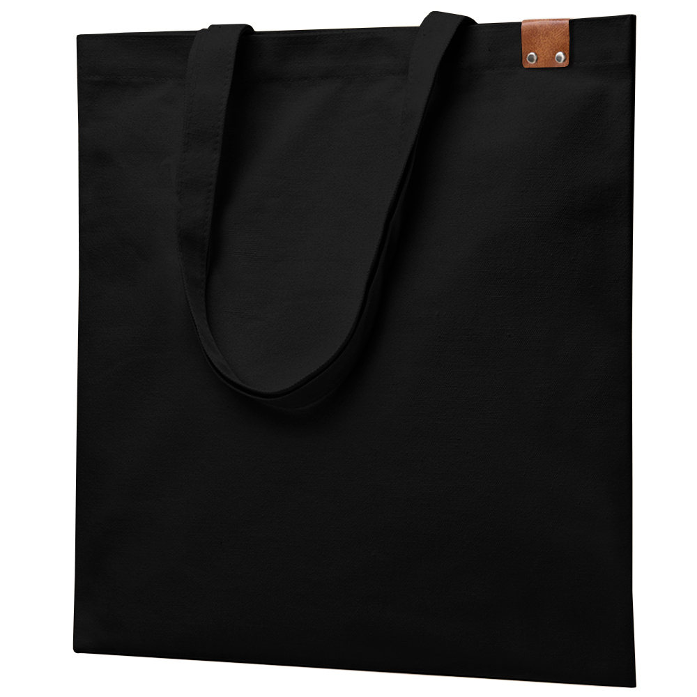 Сумка для покупок IVORY 325 г/м? с PU нашивкой, чёрный/коричневый