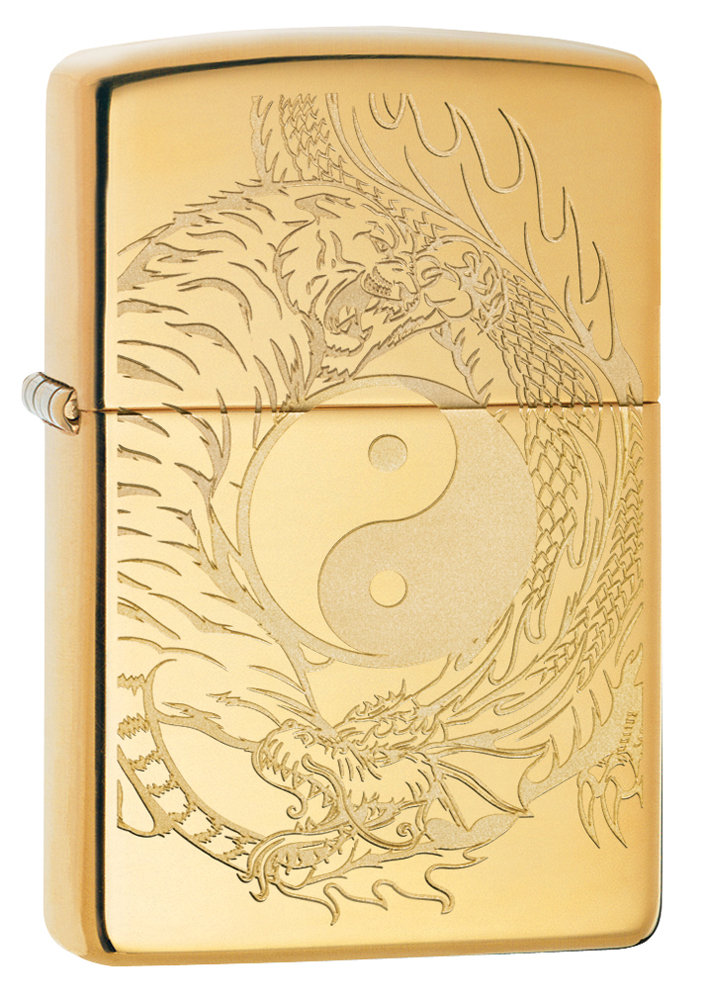 Зажигалка ZIPPO Tiger and Dragon с покрытием High Polish Brass, латунь/сталь, золотистая, 38x13x57мм