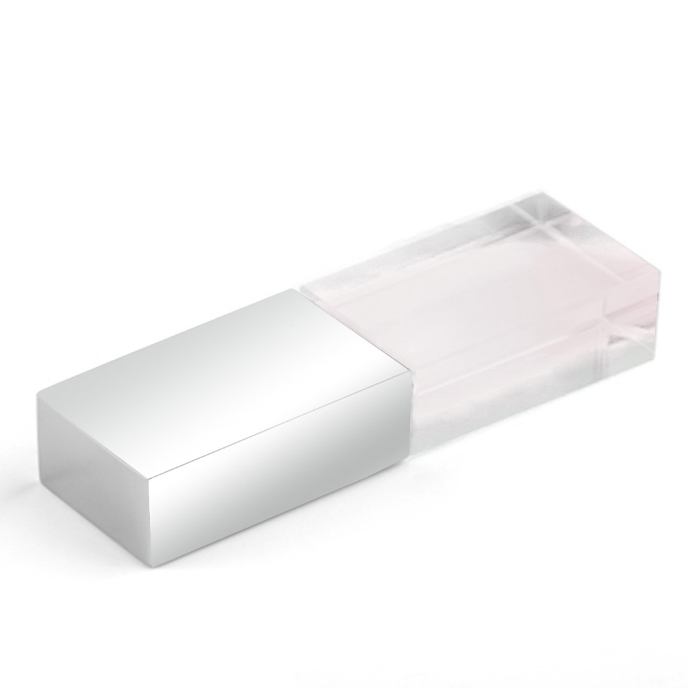 Флеш накопитель USB 2.0 Кристалл, металл/стекло, прозрачный/серебристый, подсветка белым,16 GB