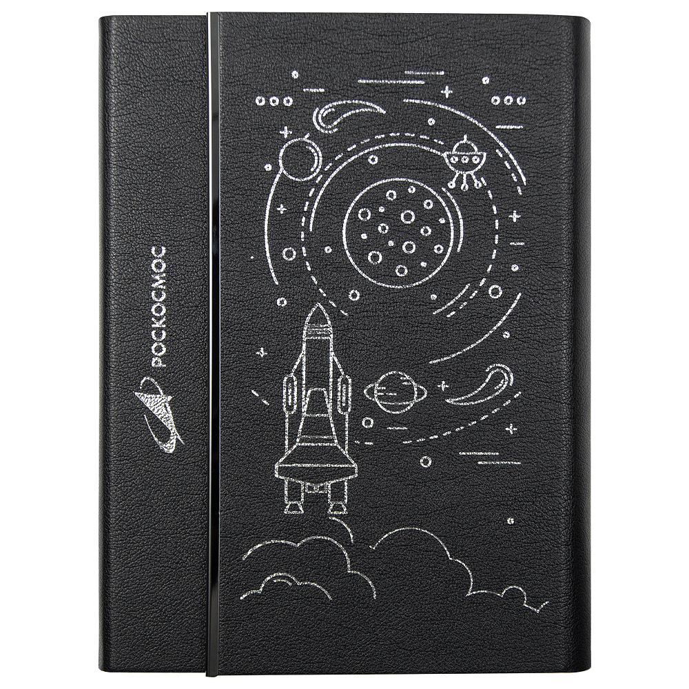 Ежедневник Alfa Bird Petrus Print Sample "Роскосмос" A5, черный, недатированный, в твердой обложке с металлическим элементом