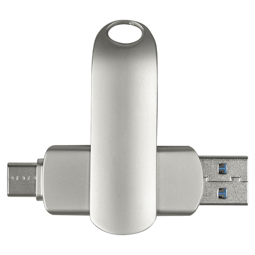 Флеш накопитель USB 2.0 + TYPE C Cupertino, металл, серебристый матовый, 32 GB