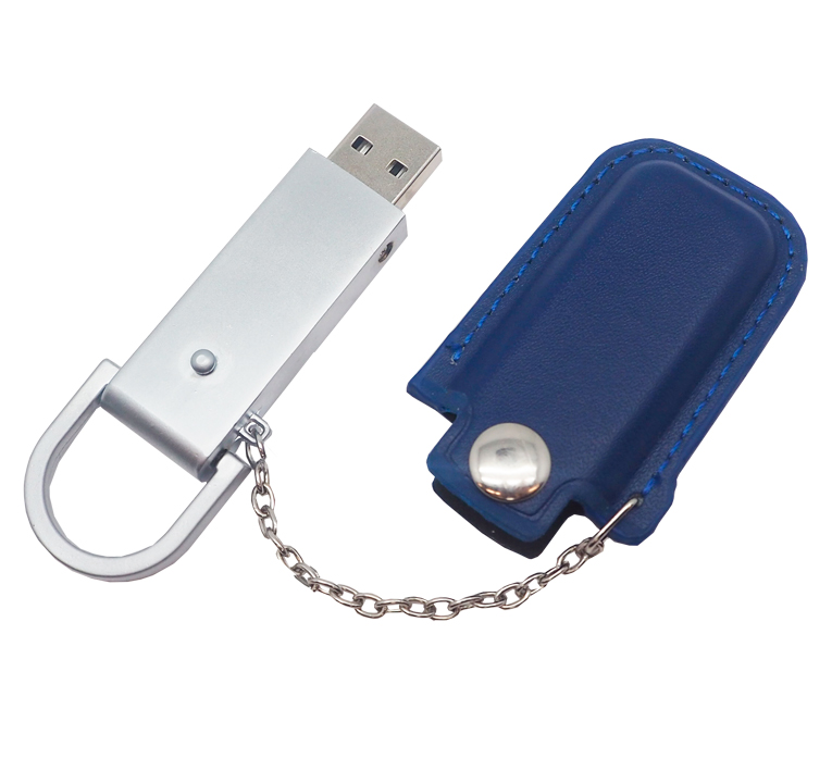 Флеш накопитель USB 2.0 Palermo в кожаном чехле 16GB, металл, синий/серебристый