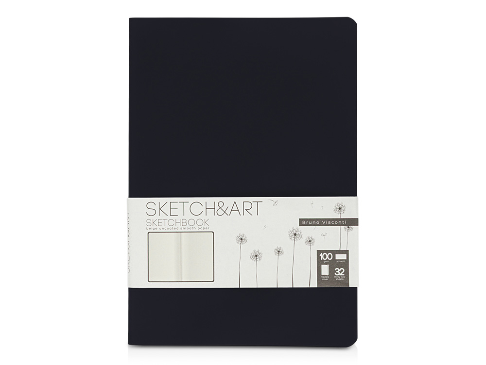 Скетчбук Sketch & Art в мягком переплете 147х210 мм, 32 л. бежевой бумаги 100 г/м2, черный