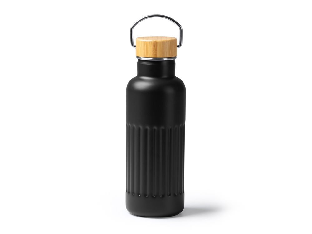 Термобутылка Нобук из переработанной нержавеющей стали, с бамбуковой крышкой, черный