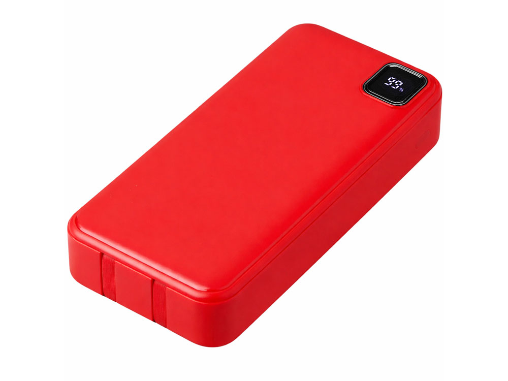 Внешний аккумулятор со встроенными кабелями Фрэйм Про, быстрая зарядка, 20000мач, красный