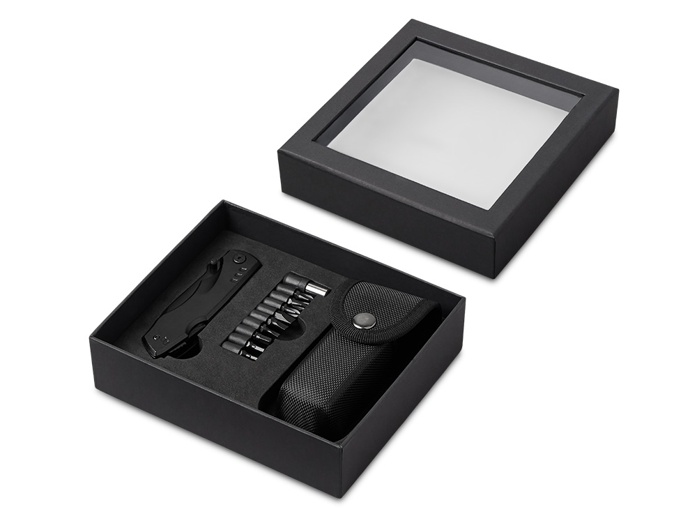 Универсальный мультитул с битами в подарочной упаковке с окном Шэйп , черный