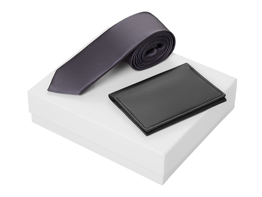 Подарочный набор Long River: обложка для паспорта, галстук (без лого Long River), белая коробка