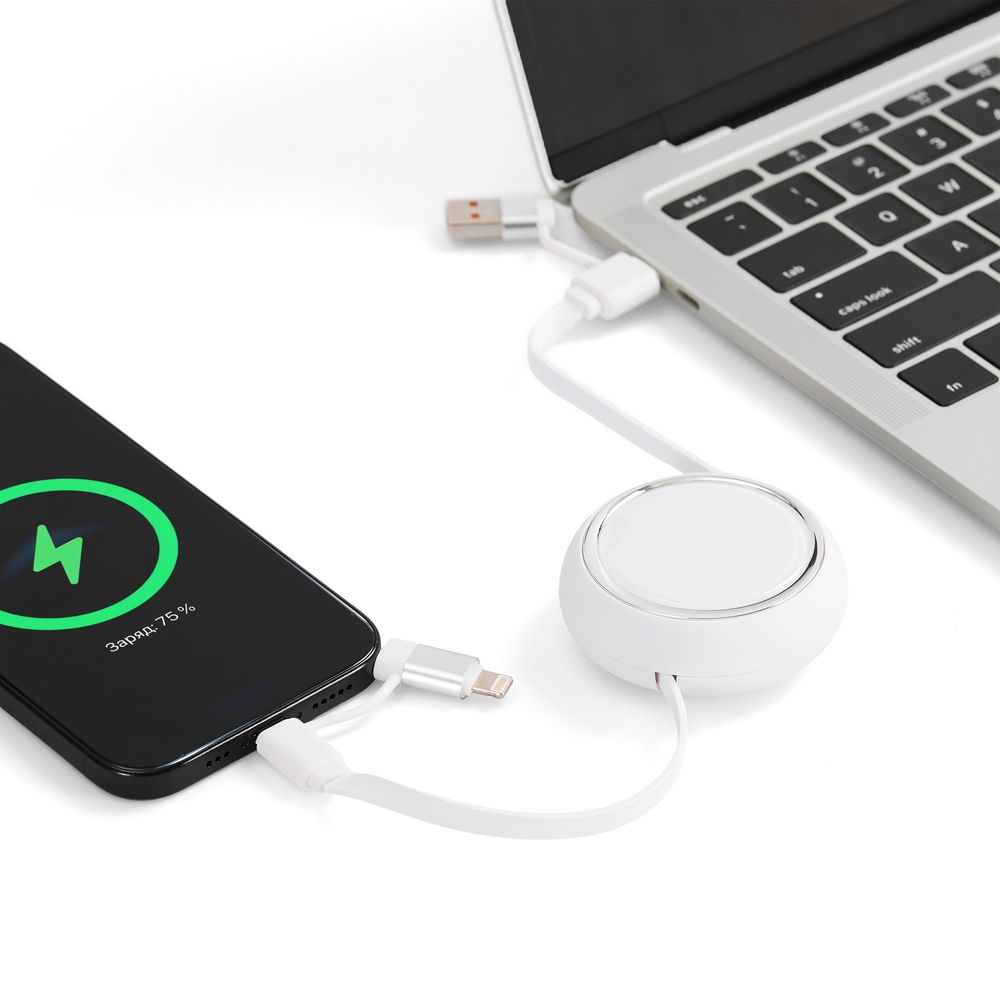 Складной кабель с переходниками pocketCoil, белый