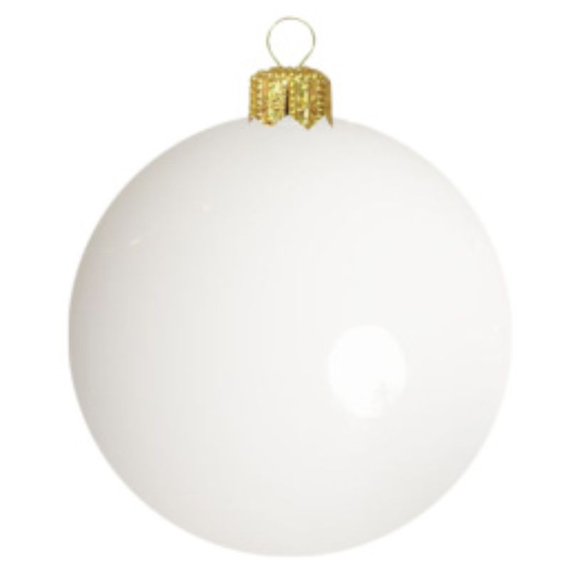 Шар ёлочный пластиковый, глянец белый. 8 см.